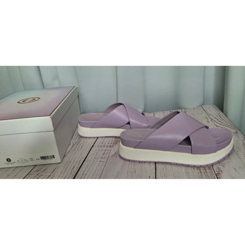 Cecelia New York Uma Lilac Purple Leather Crisscross Platform Slide Sandals 6.5B